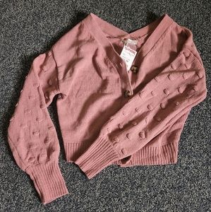 Pink off the shoulder button up cardigan